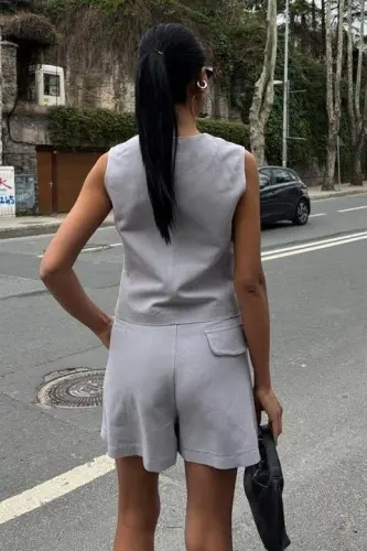 Yelek Short Flamli Keten Takım 10133-17 - 4