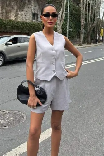 Yelek Short Flamli Keten Takım 10133-17 - 5