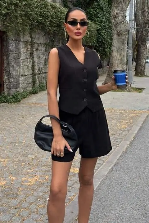 Yelek Short Flamli Keten Takımı 10133-17 - 2