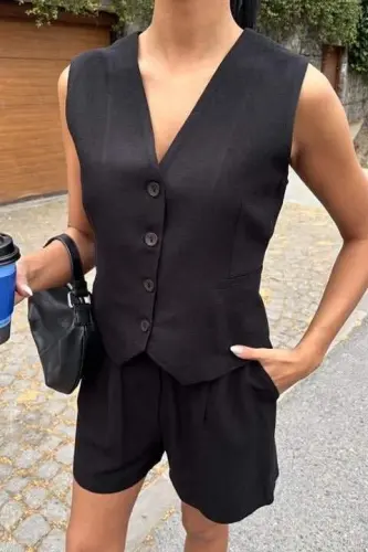 Yelek Short Flamli Keten Takımı 10133-17 - 4