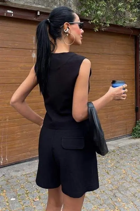 Yelek Short Flamli Keten Takımı 10133-17 - 6