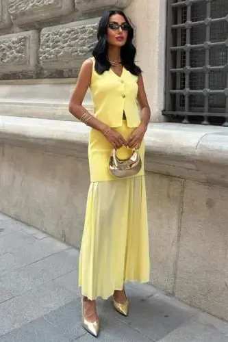 Yelekli Va Pilise Etekli Triko Takım 10001 - 6