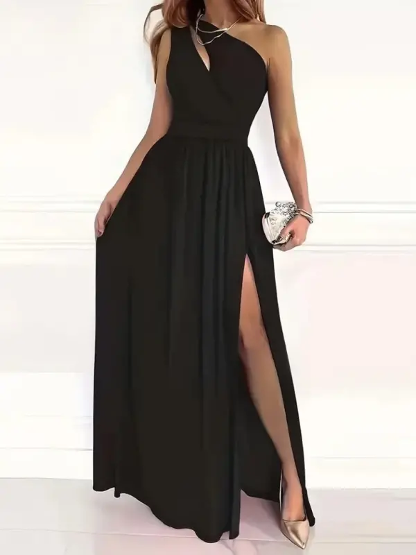 Yelkalari ochiq, assimetrik yoqali, yon qismi kesilgan, maksimal uzunlikdagi jan-jan krep ko‘ylak - 3