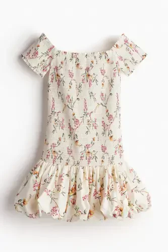 Yelkali ochik ko'ylak - Krem / Gullar - 3