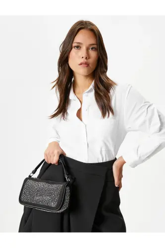 Yelkali sumka, fermuarli, yaltiroq toshlar bilan bezatilgan - 1