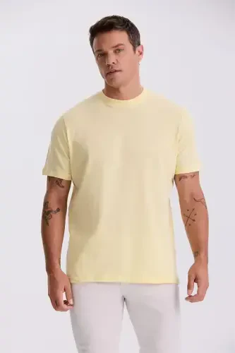 Yellow 100% Cotton Patterned Crew Neck T-Shirt - 1