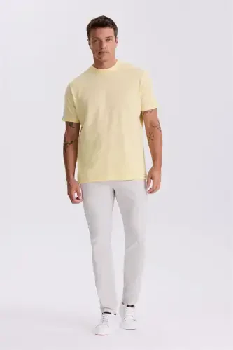 Yellow 100% Cotton Patterned Crew Neck T-Shirt - Modazone (1)