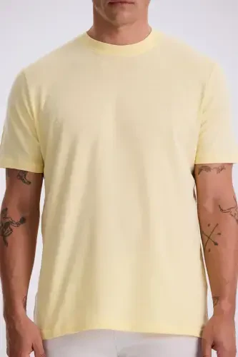 Yellow 100% Cotton Patterned Crew Neck T-Shirt - 3