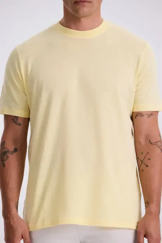 Yellow 100% Cotton Patterned Crew Neck T-Shirt - 3
