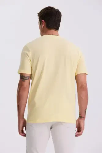 Yellow 100% Cotton Patterned Crew Neck T-Shirt - 4