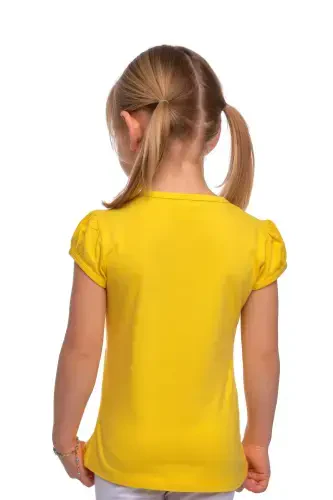 Yellow Basic Girls' Crew Neck Watermelon Sleeve T-shirt-FREESIA YELLOW - 3