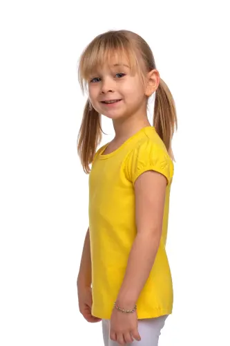 Yellow Basic Girls' Crew Neck Watermelon Sleeve T-shirt-FREESIA YELLOW - 2