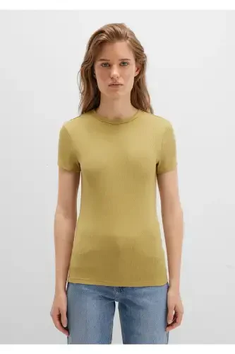 Yellow Basic T-Shirt Fitted / Slim Fit 1613081-70217-Brown - 12