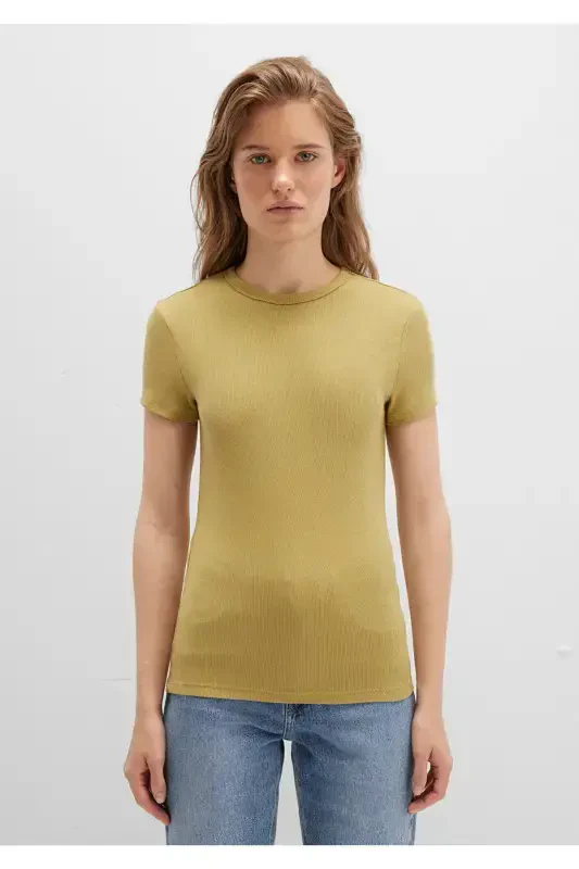 Yellow Basic T-Shirt Fitted / Slim Fit 1613081-70217-Brown - 12