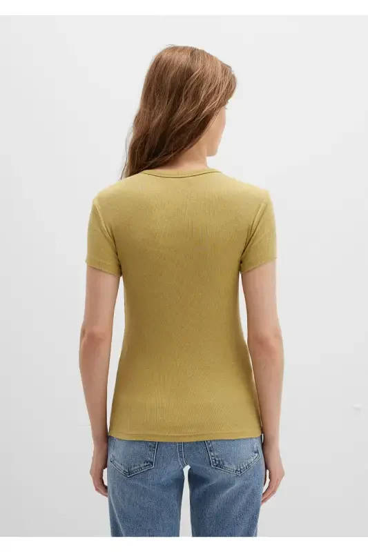 Yellow Basic T-Shirt Fitted / Slim Fit 1613081-70217-Brown - 5