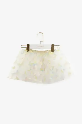 Yellow Butterfly Appliqued Girl's Tulle Skirt - Pauline-Yellow 