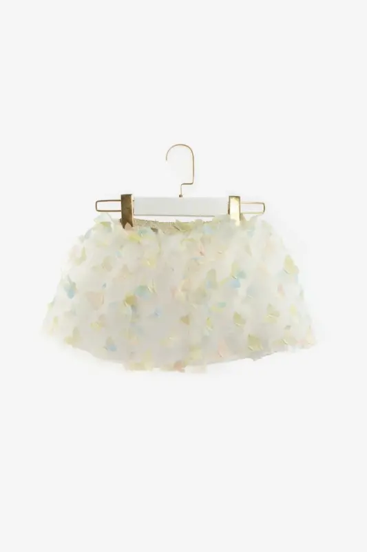 Yellow Butterfly Appliqued Girl's Tulle Skirt - Pauline-Yellow - 4