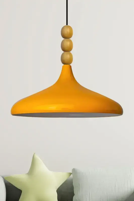 Yellow Champion Wooden Beaded Single Chandelier Pendant Living Room Kitchen Boutique Lamp-yellow - BAMYUM