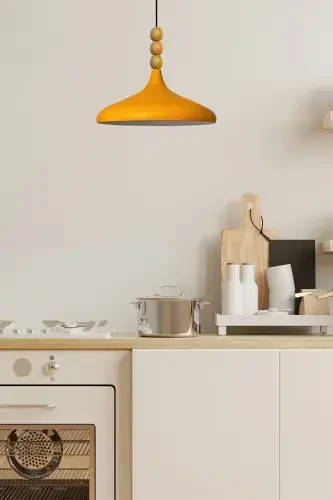 Yellow Champion Wooden Beaded Single Chandelier Pendant Living Room Kitchen Boutique Lamp-yellow - 3