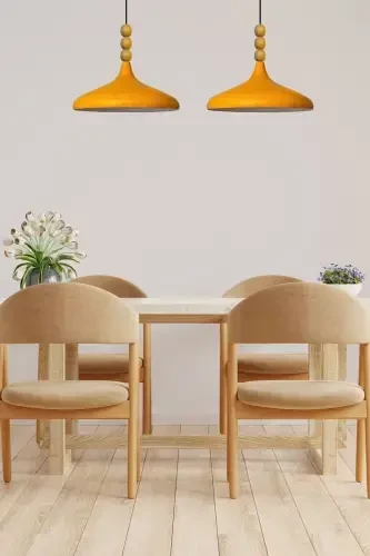 Yellow Champion Wooden Beaded Single Chandelier Pendant Living Room Kitchen Boutique Lamp-yellow - 4