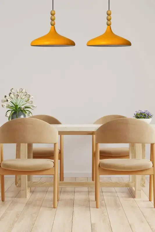 Yellow Champion Wooden Beaded Single Chandelier Pendant Living Room Kitchen Boutique Lamp-yellow - 4