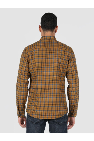 Yellow, checkered, long-sleeved, slim fit men's shirt (Cl1061023) - 2