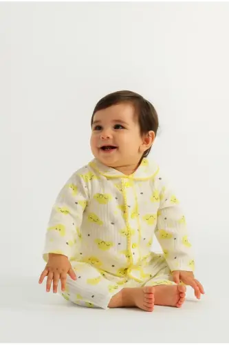 Yellow cloud snap-front duo baby set - Yellow cloud set - ANNE DOKUNUŞU GIBI KUZUM BEBE (1)