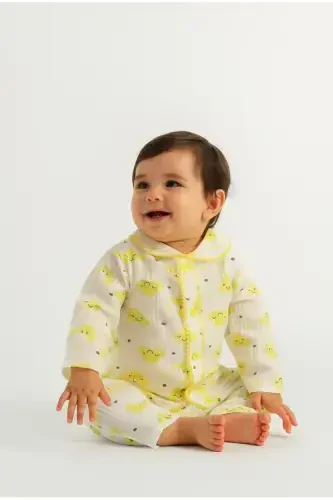 Yellow cloud snap-front duo baby set - Yellow cloud set - ANNE DOKUNUŞU GIBI KUZUM BEBE (1)