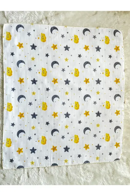 Yellow Crescent Star Pattern Muslin Fabric Multi-Purpose Baby Swaddle Blanket - Crescent Star - 2