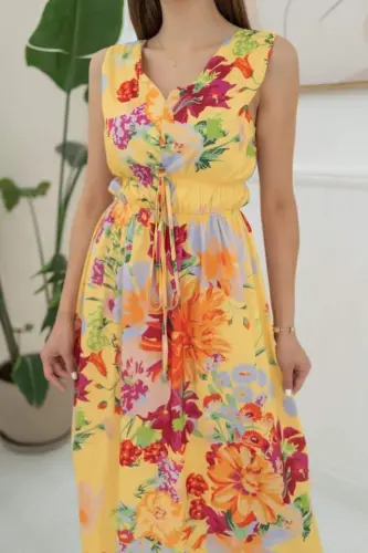Yellow Floral Patterned Summer Dress - 7