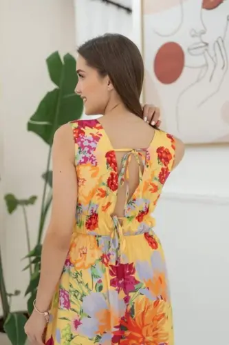 Yellow Floral Patterned Summer Dress - 4