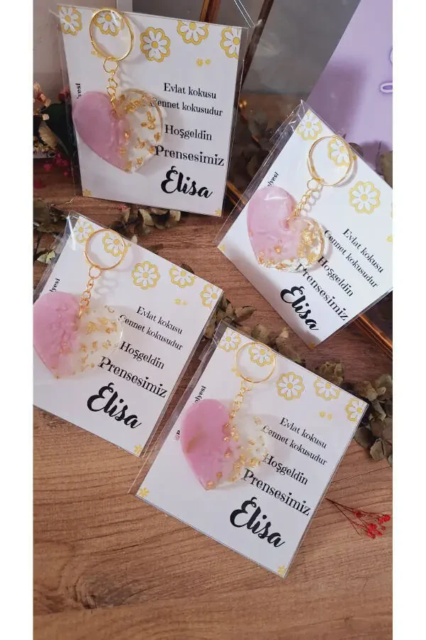 Yellow Flower Card Heart Keychain 5 Pcs Mawlid, Quran Reading, Birthday, Baby - 6