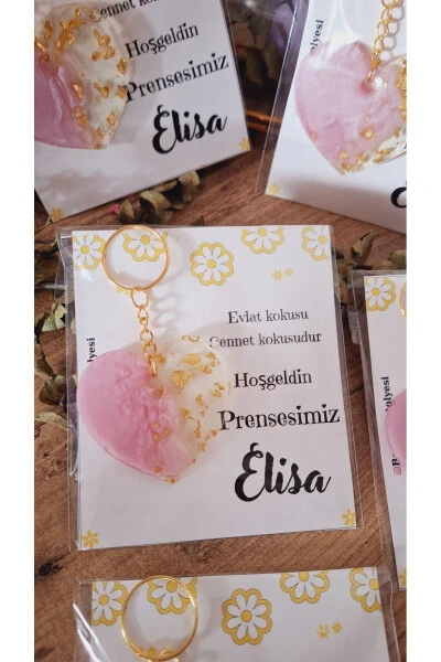 Yellow Flower Card Heart Keychain 5 Pcs Mawlid, Quran Reading, Birthday, Baby - 7