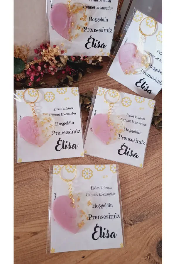 Yellow Flower Card Heart Keychain 5 Pcs Mawlid, Quran Reading, Birthday, Baby - 8