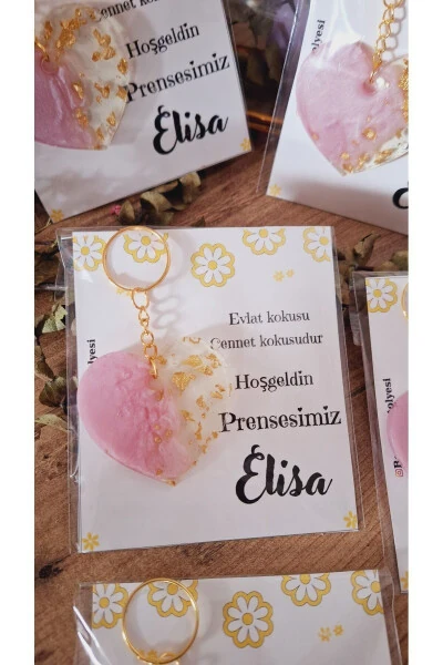 Yellow Flower Card Heart Keychain 5 Pcs Mawlid, Quran Reading, Birthday, Baby - 3