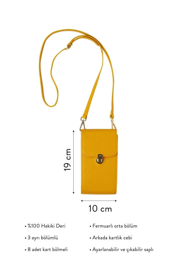 Yellow genuine leather crossbody phone bag with card holder and zippered women's bag. - 1