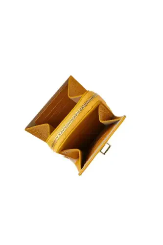 Yellow genuine leather crossbody phone bag with card holder and zippered women's bag. - 7