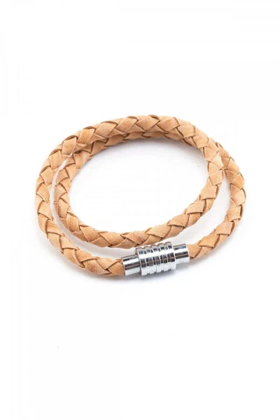 Yellow genuine leather magnetic closure knitted bracelet - DERIDERIM