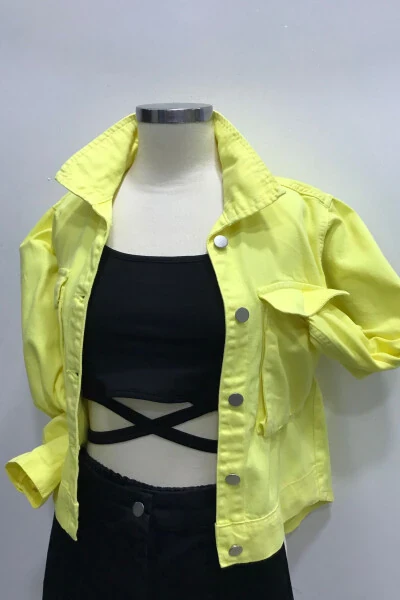 Yellow Jean Jacket with Flap Pockets for Girls - Modazone