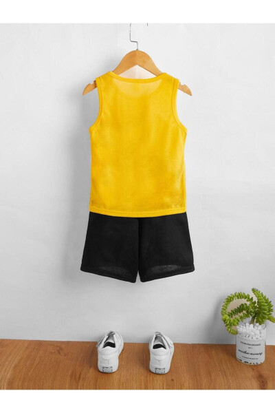 Yellow King Printed Sleeveless T-Shirt and Shorts Set for Boys - 3