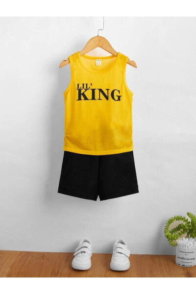 Yellow King Printed Sleeveless T-Shirt and Shorts Set for Boys 