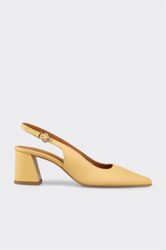 Yellow Leather Woman's High Heels - 1