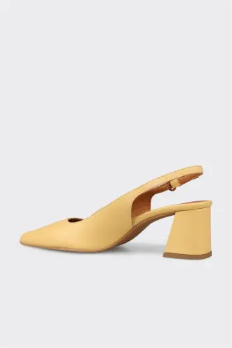 Yellow Leather Woman's High Heels - 3