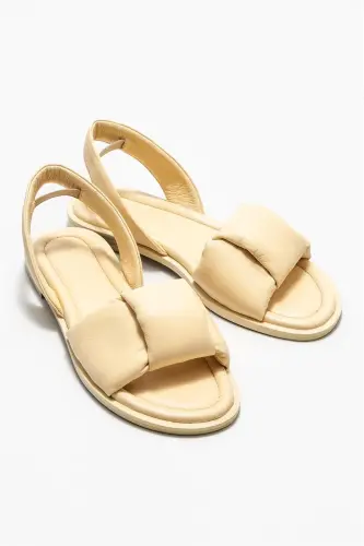 Yellow Leather Women's Flat Sandal-Yellow - ELLE SHOES (1)