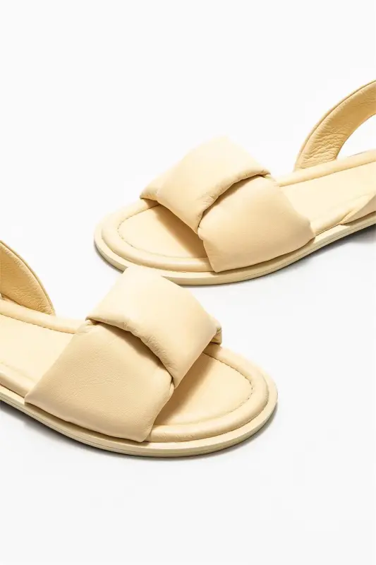 Yellow Leather Women's Flat Sandal-Yellow - 3
