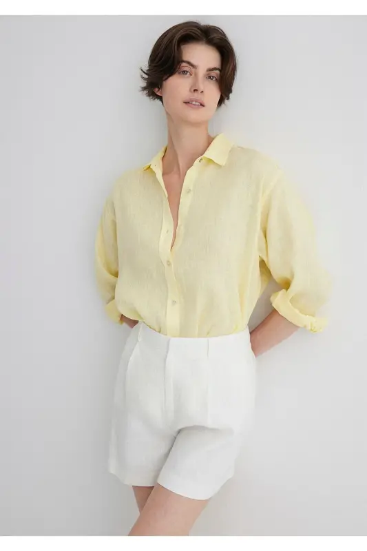 Yellow Linen Shirt Loose Fit 1210 - 3