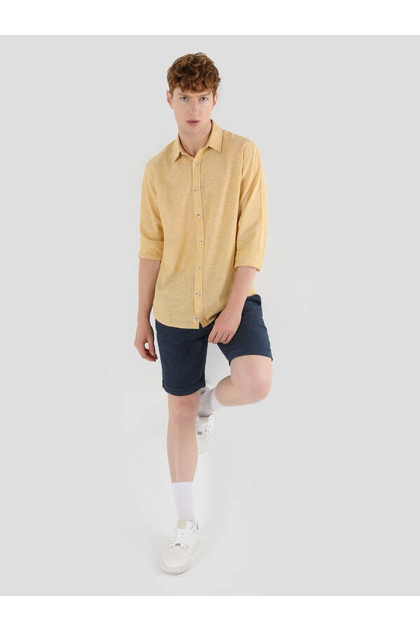 Yellow long-sleeved regular fit men's shirt - 3