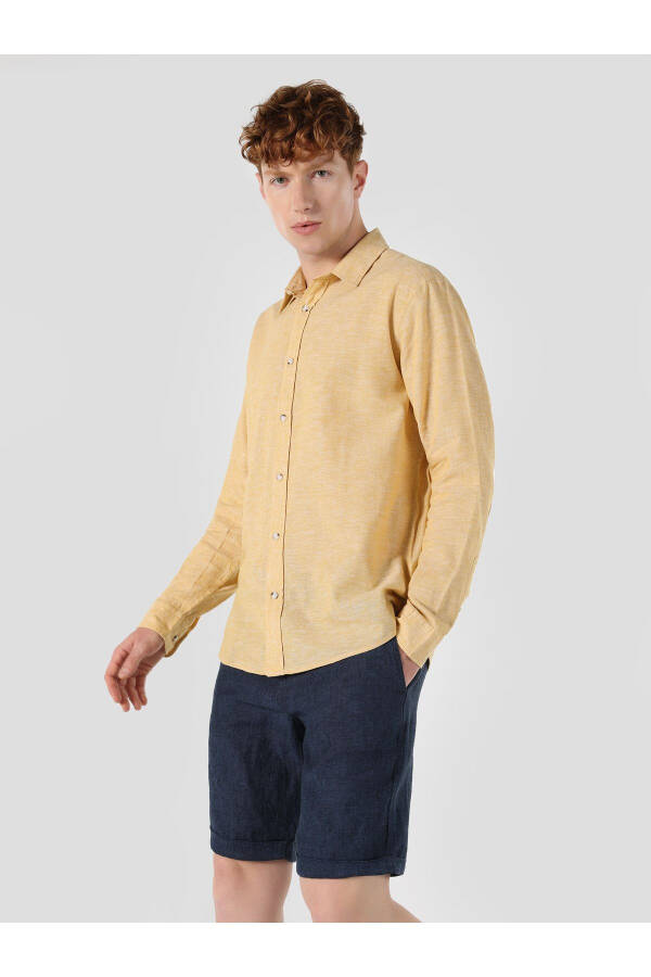 Yellow long-sleeved regular fit men's shirt - 4