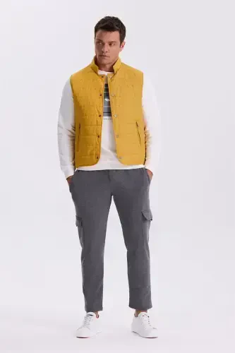 Yellow Mandarin Collar Fiber Slim Fit Vest - JAKAMEN (1)