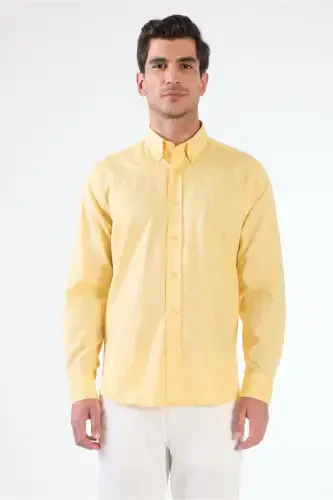 Yellow Men's Regular Fit Oxford Brent Button-Down Collar Long Sleeve Shirt - 94862 - 1